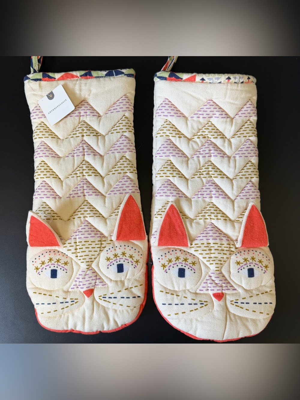 NWT Anthropologie Quilted Cat Oven Mitts, Set of 2